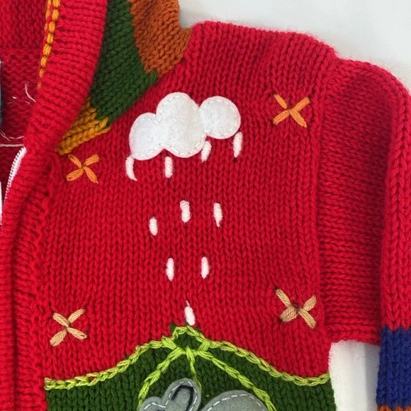 Native Wool Animal Patch Work Sweater Zip up Kids size 4